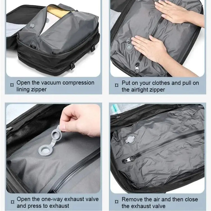 Men and Women Vacuum Backpack 16 Inch Vacuum Seal Business Travel Compression Expandable Airline Approved Backpack with Air Pump
